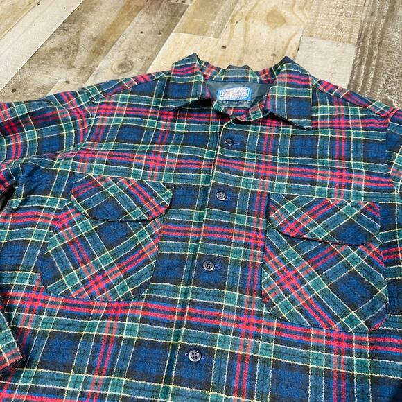 Vintage Pendleton Shirt Men Large Wool Flannel 70s Lodge Allison Tartan - Picture 11 of 12